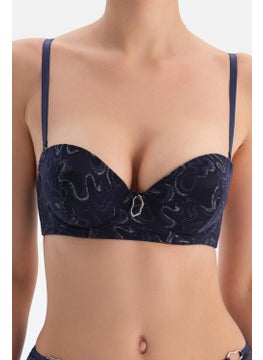 dagi Navy Blue Accessory Detailed Fully Padded Lace Bra  - Image 5