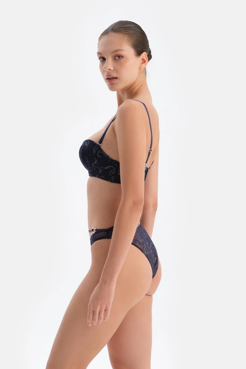 dagi Navy Blue Accessory Detailed Fully Padded Lace Bra