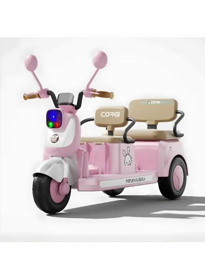 ECVV Kids Electric Motorcycle Ride-On Toy with Music & Lights, 2-Seater, 3-Wheel Design, Rechargeable Battery | For Boys & Girls Ages 2-8 | Pink - Image 1