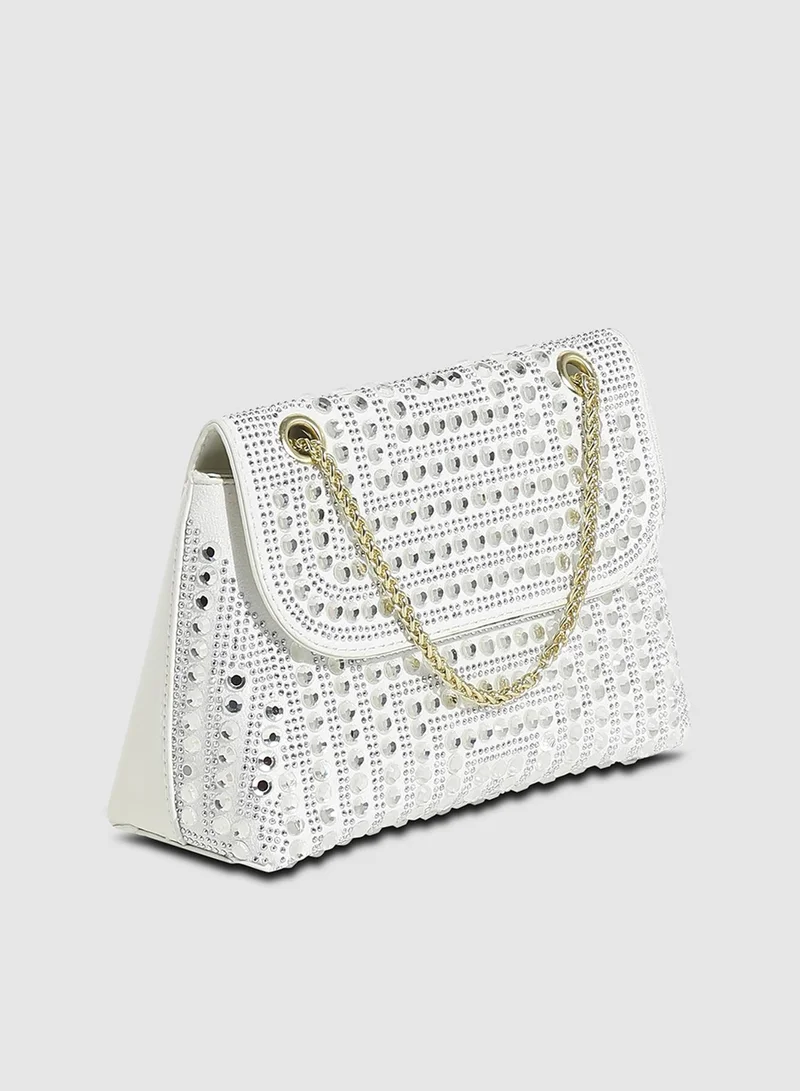 صوص هاوت حقيبة يد مرصعة بالكامل - أبيض