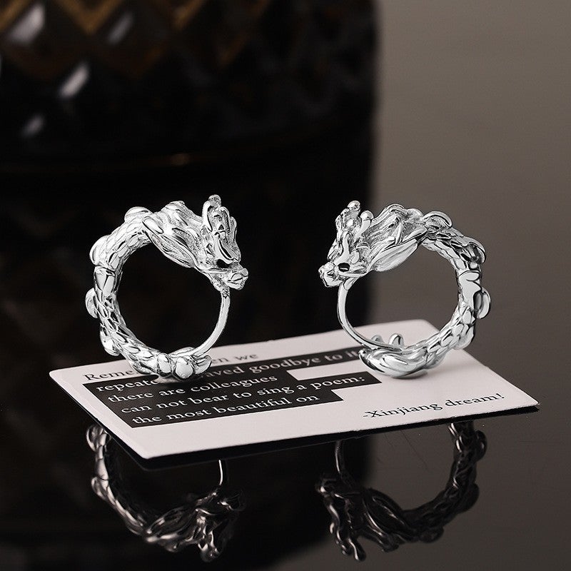 Luxury Retro Hoop Earrings for Men Auspicious Dragon earrings (a pair) 