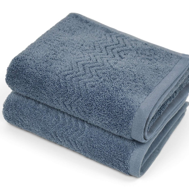 Cleanbear 100 Cotton Hand Towels Highly Absorbent Set of 2 BlueGrey 13 x 28 Inches