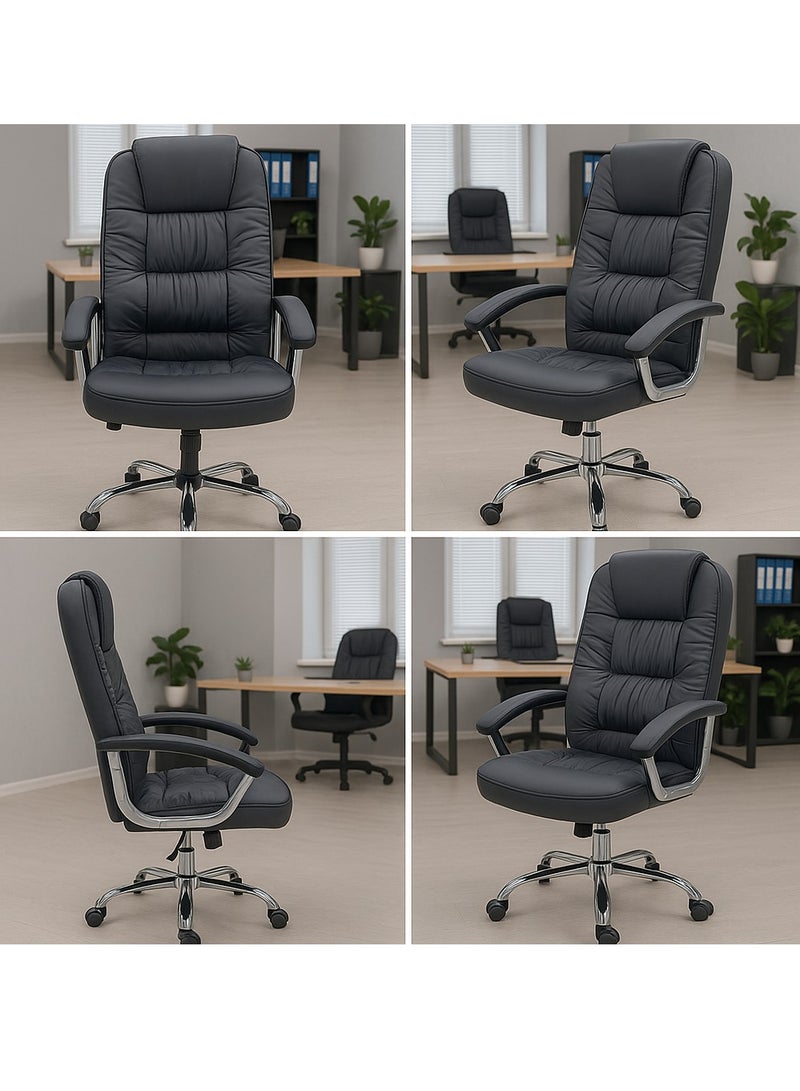 Karnak Ergonomic Executive Office Chair â€“ Black PU Leather High Back Swivel Desk Chair with Armrests, Adjustable Height, Padded Seat & Chrome Base for Home or Office Use 9947 - Image 4