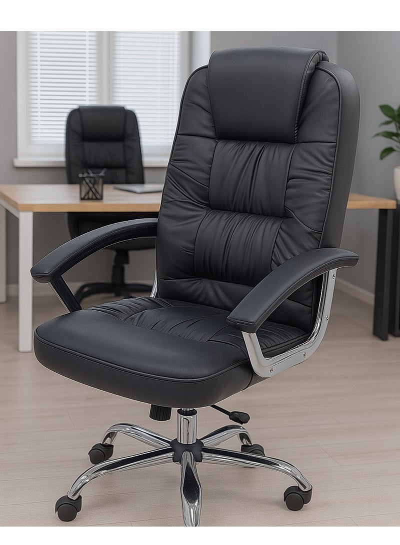 Karnak Ergonomic Executive Office Chair â€“ Black PU Leather High Back Swivel Desk Chair with Armrests, Adjustable Height, Padded Seat & Chrome Base for Home or Office Use 9947 - Image 3