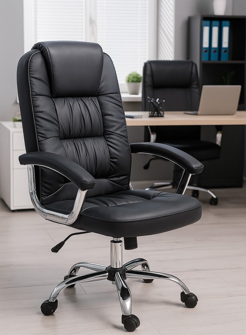 Karnak Ergonomic Executive Office Chair â€“ Black PU Leather High Back Swivel Desk Chair with Armrests, Adjustable Height, Padded Seat & Chrome Base for Home or Office Use 9947 - Image 1