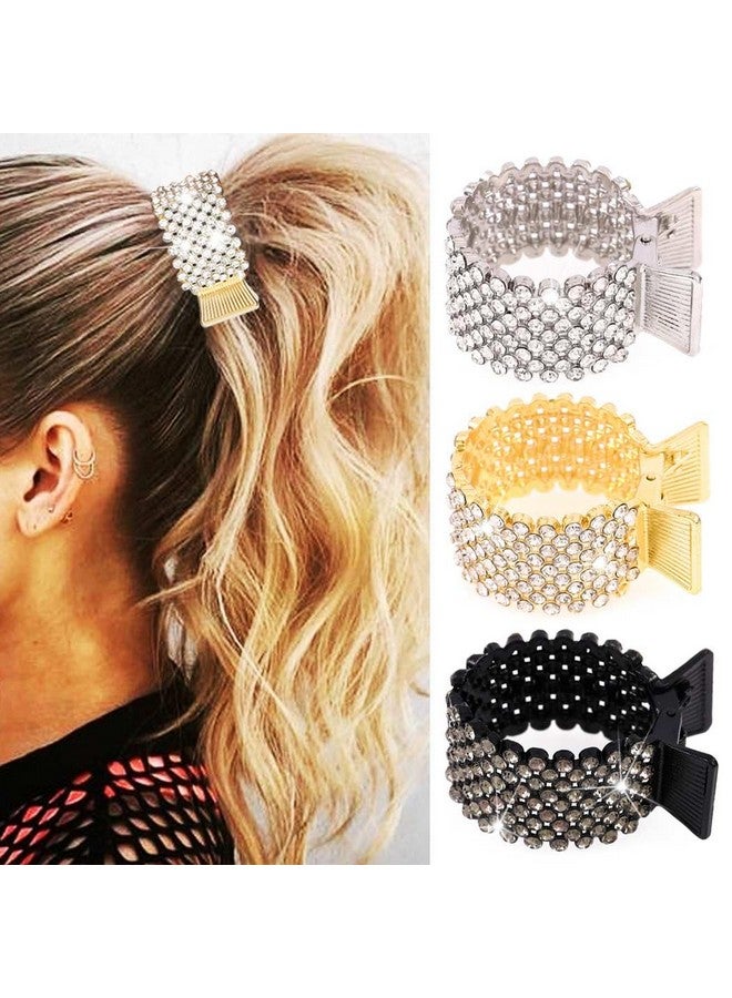 CAKURE Rhinestone Hair Clips for High Ponytail Gold Metal Fish Hair Claw Clips Hair Jaw Clips Styling Hair Accessories for Women and Girls (Pack of 3) - Image 1