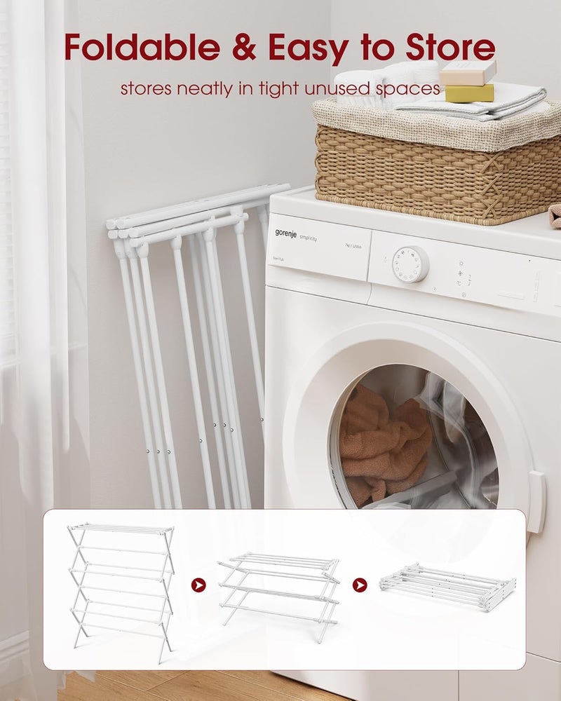 Sakugi Foldable Clothes Drying Rack – Metal Laundry Drying Rack with Non-Slip Feet, 3-Tier Space-Saving Clothing Rack for Organization, Indoor & Outdoor Use, 11.4" D x 29.1" W x 37.4" H, White - Image 4