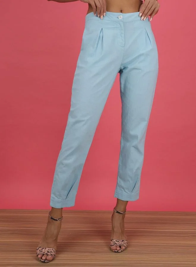 Freehand Freehand Women Blue Tapered Pants with Pleats