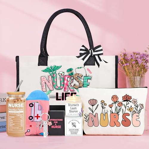 DOGMEM Nurse Gifts Nurse Appreciation Gift Set for Women Christmas Gifts for Nurses Week Nurses Graduation Gift for Nursing Student with Canvas Bag Socks Affirmations Cards 16 Oz Can Glass - Image 2