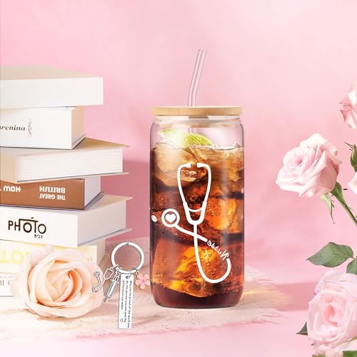 DOGMEM Nurse Gifts Nurse Appreciation Gift Set for Women Christmas Gifts for Nurses Week Nurses Graduation Gift for Nursing Student with Canvas Bag Socks Affirmations Cards 16 Oz Can Glass - Image 5