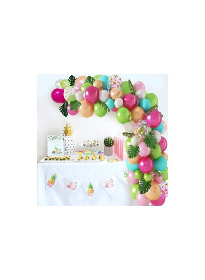 JOLLITY LLC Tropical Arch Garland Kit, Green Hot Pink Confetti Latex Balloons Palm Leaves for Hawaii Flamingo Birthday Baby Shower Wedding Party Decorations Supplies (109pcs) - Image 1