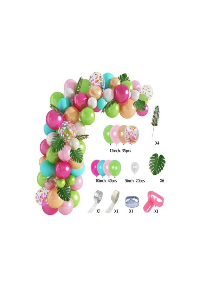 JOLLITY LLC Tropical Arch Garland Kit, Green Hot Pink Confetti Latex Balloons Palm Leaves for Hawaii Flamingo Birthday Baby Shower Wedding Party Decorations Supplies (109pcs) - Image 2