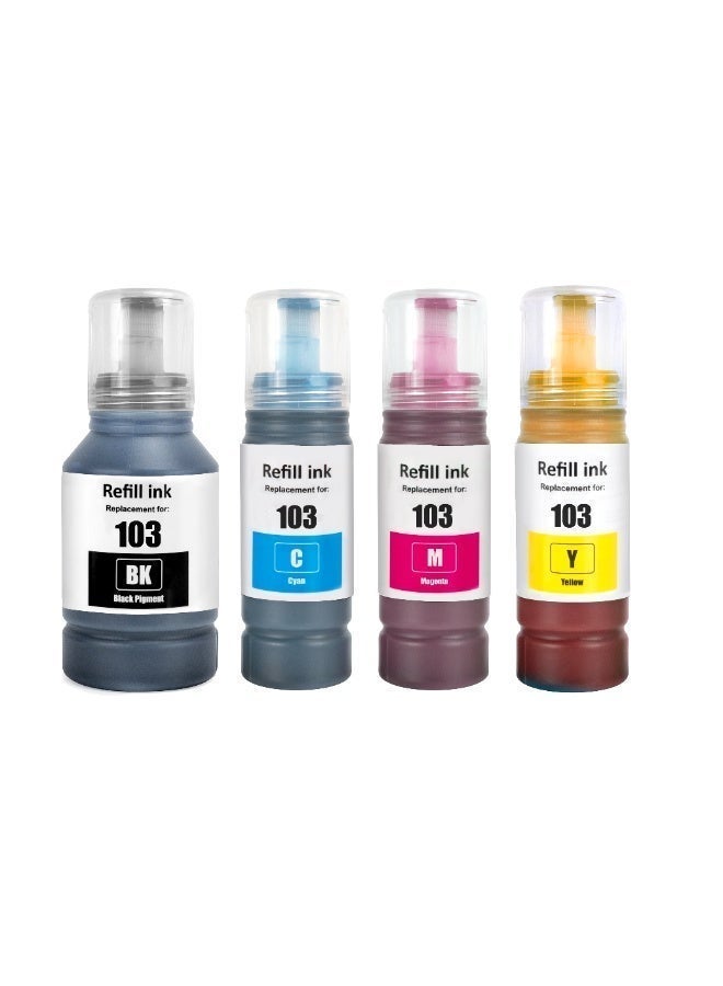NexNova® Ink Set 103 for EcoTank 135ml for Black 70ml for each Cyan Magenta Yellow for EPSON Combo Set 4-Pack for L3252 L1110‎ L3110 L3111 L3150 L3151‎ L3156 L3160 L5190‎ - Image 1