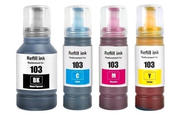 NexNova® Ink Set 103 for EcoTank 135ml for Black 70ml for each Cyan Magenta Yellow for EPSON Combo Set 4-Pack for L3252 L1110‎ L3110 L3111 L3150 L3151‎ L3156 L3160 L5190‎ - Image 1