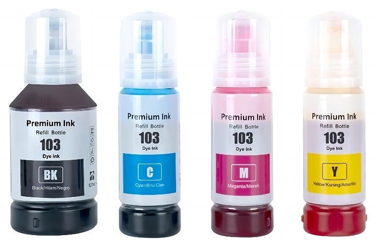 NexNova® Ink Set 103 for EcoTank 127ml for Black 70ml for each Cyan Magenta Yellow for EPSON Combo Set 4-Pack for L3252 L1110‎ L3110 L3111 L3150 L3151‎ L3156 L3160 L5190‎ - Image 1
