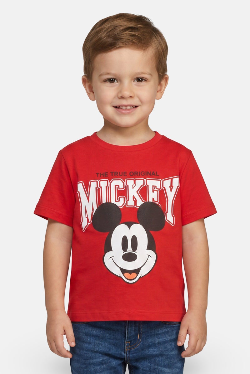 Disney Toddlers Boy Crew Neck Short Sleeve Mickey Mouse Print T-Shirt, Red - Image 1