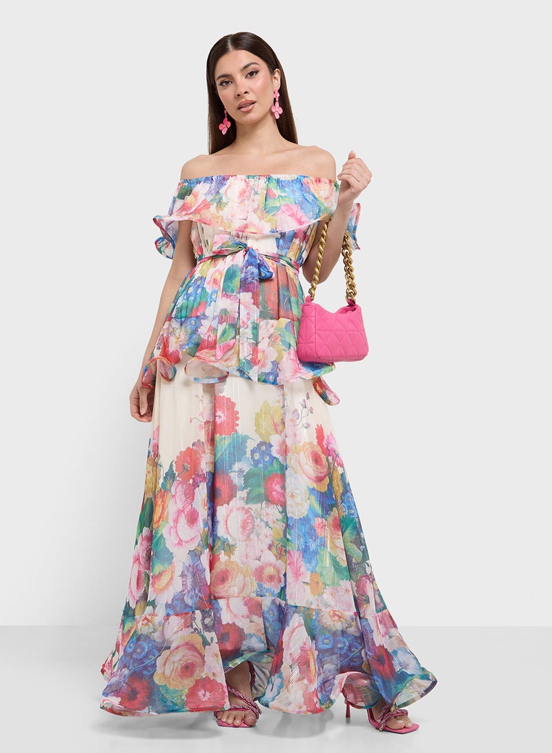 ايلا فستان بكتف مكشوف بنقشة الزهور - Image 4