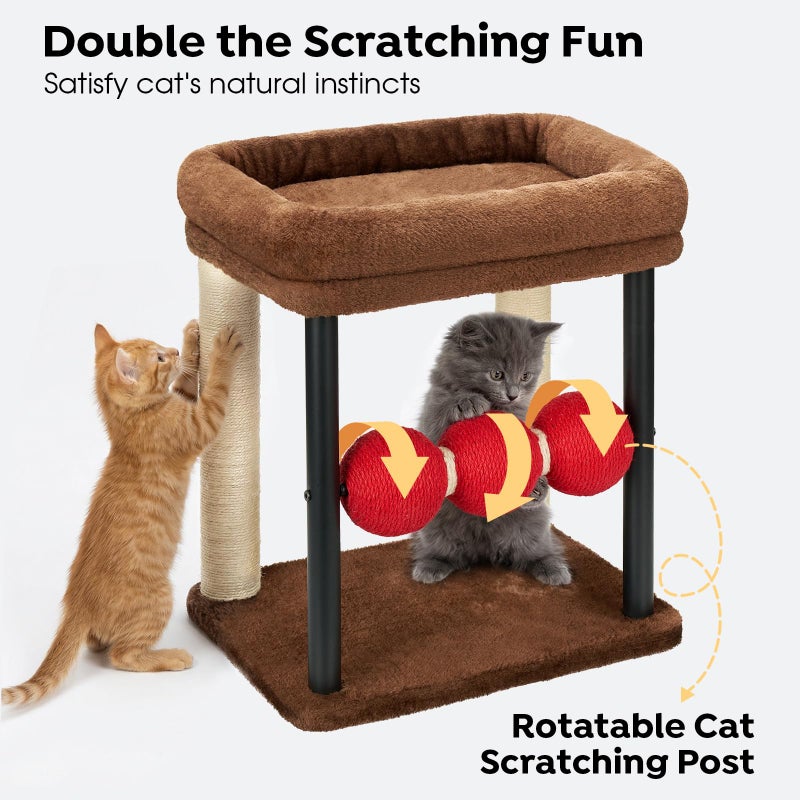 Veehoo Small Cat Tree, Cat Scratching Post with 17"x13" Wide Top Bed, 20.5" Sturdy Cats Tower with Natural Sisal Scratch Posts & Rotatable Balls for Small Spaces, Kittens - Image 2
