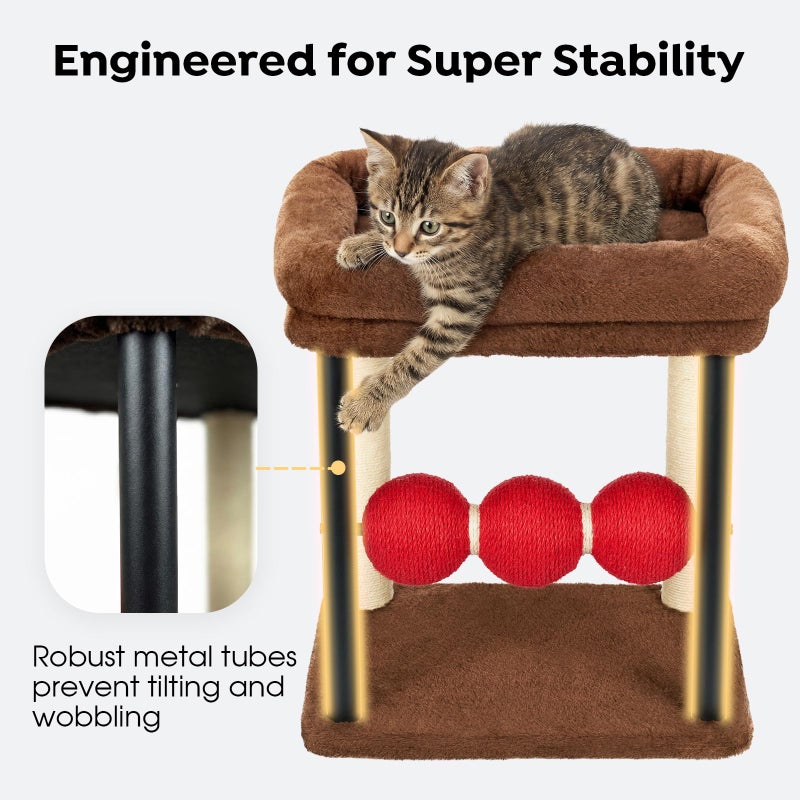 Veehoo Small Cat Tree, Cat Scratching Post with 17"x13" Wide Top Bed, 20.5" Sturdy Cats Tower with Natural Sisal Scratch Posts & Rotatable Balls for Small Spaces, Kittens - Image 4