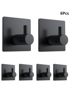 EZGOZ Stainless Steel Wall Hooks Waterproof Heavy Duty Adhesive Wall Hangers for Towel and Kitchen Bathroom Key Organization - 6Packs Black  - Image 1