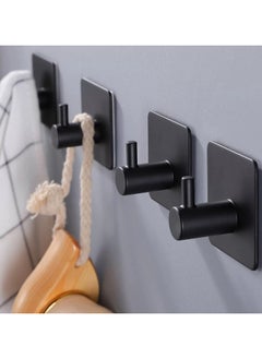EZGOZ Stainless Steel Wall Hooks Waterproof Heavy Duty Adhesive Wall Hangers for Towel and Kitchen Bathroom Key Organization - 6Packs Black  - Image 3