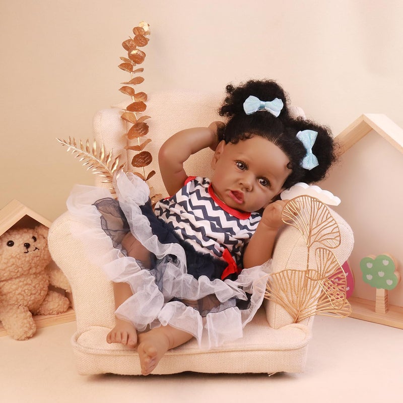 HOOMAI Lifelike Reborn Baby Dolls with Soft Body African American Realistic Girl Doll 22.8 Inch Best Birthday Gift Set - Image 3