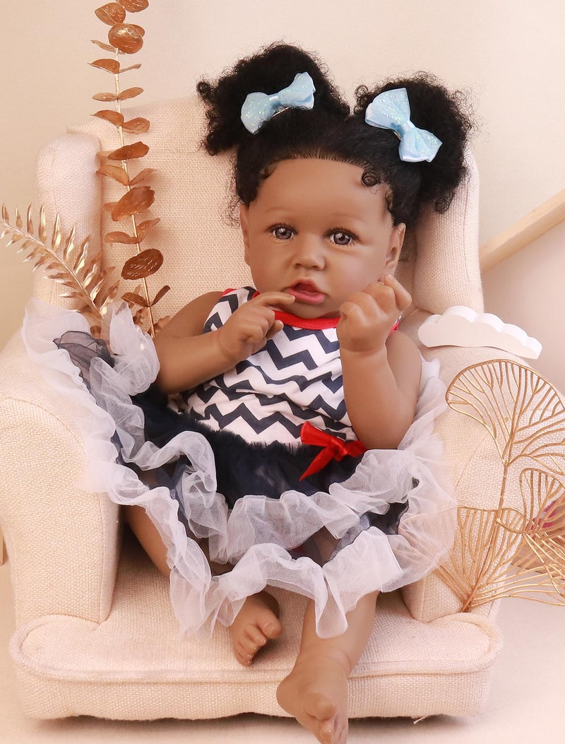 HOOMAI Lifelike Reborn Baby Dolls with Soft Body African American Realistic Girl Doll 22.8 Inch Best Birthday Gift Set - Image 2