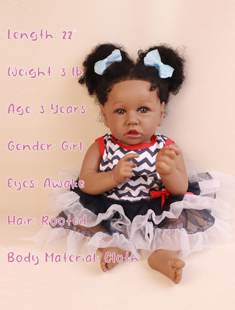 HOOMAI Lifelike Reborn Baby Dolls with Soft Body African American Realistic Girl Doll 22.8 Inch Best Birthday Gift Set - Image 5