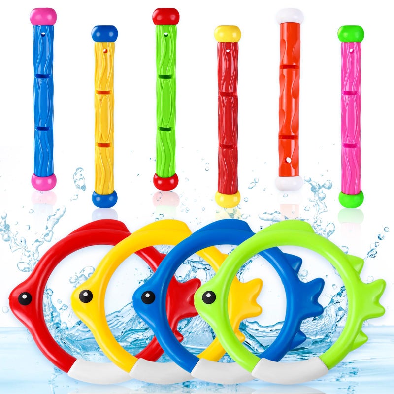Vellibring 10PCS Pool Diving Swim Toys Colorful Underwater Training Sinking Throwing Dive Rings Sticks for Kids Summer Pool Swimming Party Favor Games - Image 2