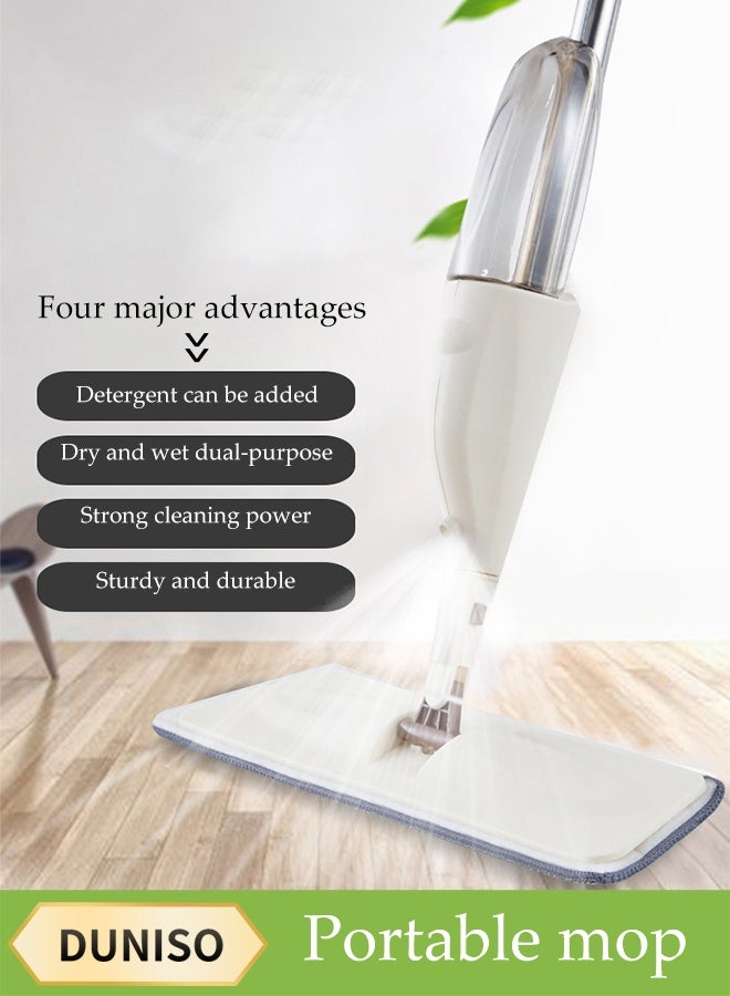 DUNISO Premium Water Spray Mop ，With Sprayer 360 Degree Rotating Handheld Washable Mop，Home Floor Cleaning Tools，4 Pads，White - Image 1