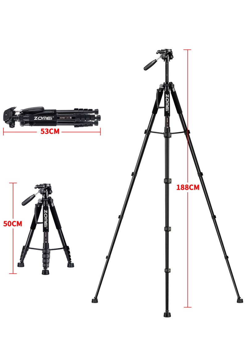 Zomei - Q188 Portable Tripod,  Extendable Phone Tripod, Camera Stand With  Bluetooth and Remote control set , Mobile Stand for Making Video,black - Image 1