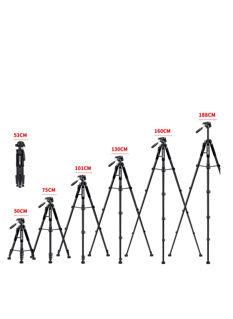 Zomei - Q188 Portable Tripod,  Extendable Phone Tripod, Camera Stand With  Bluetooth and Remote control set , Mobile Stand for Making Video,black - Image 1