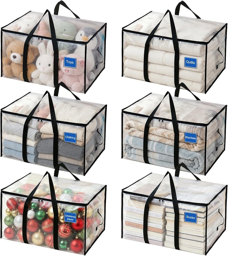 SDLDEER Moving Boxes 90L Clear Packing Boxes with Zippered Lids and Handles for Clothes, Travel, Camping Storage, Reusable Vacuum Storage Bags (6) - Image 1