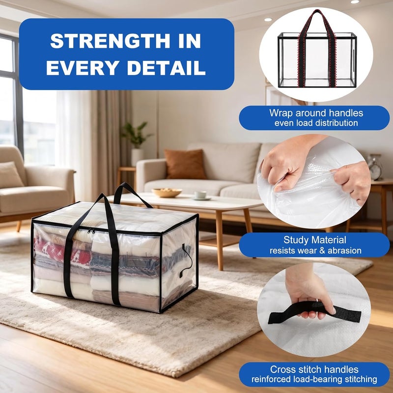 SDLDEER Moving Boxes 90L Clear Packing Boxes with Zippered Lids and Handles for Clothes, Travel, Camping Storage, Reusable Vacuum Storage Bags (6) - Image 3
