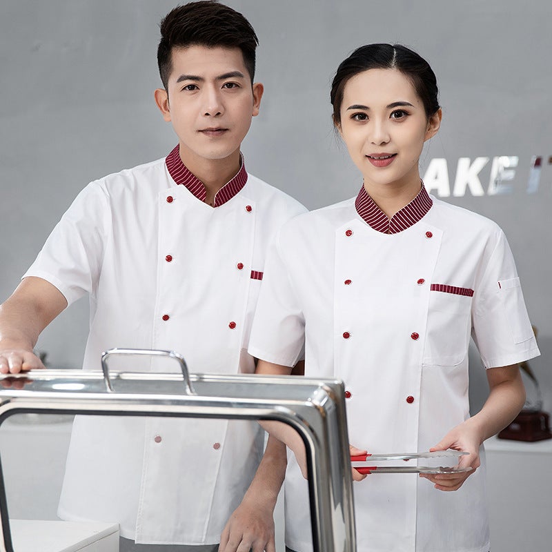 Chef Work Clothes Men'S Long-Sleeved Dining Kitchen Restaurant Cake Shop Baking Women'S Summer Breathable Short-Sleeved Chef Clothes - Image 1