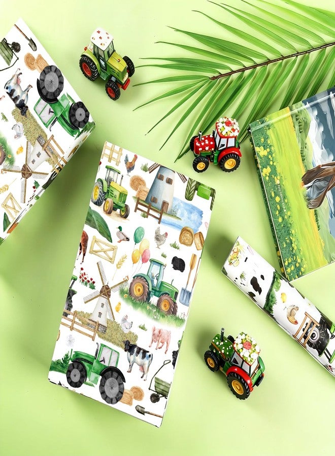 Pineraap Farm Gift Wrapping Paper Roll, 17 In × 16.4 Ft - Mini Roll, Farm Animal Gift Wrap, Green Tractor Wrapping Paper for Farm Lovers Birthday Rustic Party Decoration Holiday Baby Shower - Image 3
