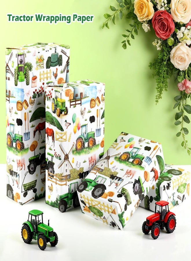 Pineraap Farm Gift Wrapping Paper Roll, 17 In × 16.4 Ft - Mini Roll, Farm Animal Gift Wrap, Green Tractor Wrapping Paper for Farm Lovers Birthday Rustic Party Decoration Holiday Baby Shower - Image 2