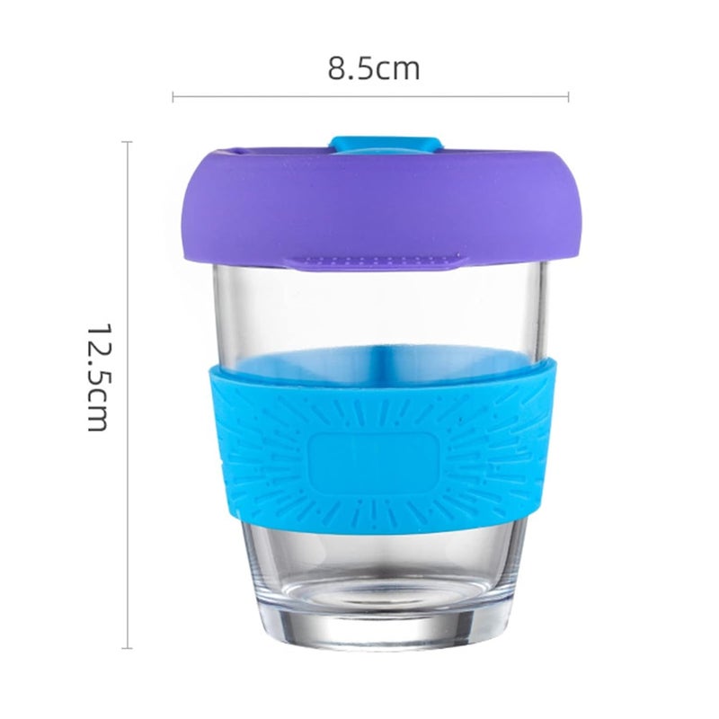 P Plus Fire 350ml Glass Cup Glass Tumbler with Silicone Lid Drinking Cup Travel Mug Set of 1 Blue - Image 2