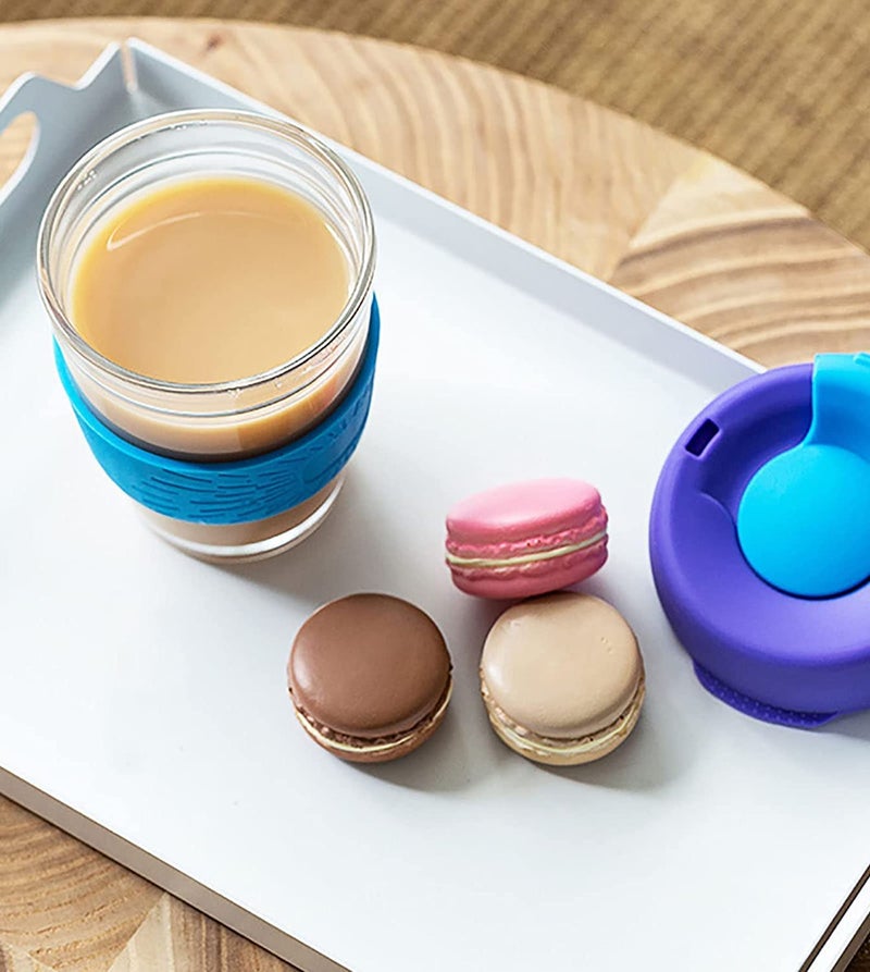 P Plus Fire 350ml Glass Cup Glass Tumbler with Silicone Lid Drinking Cup Travel Mug Set of 1 Blue - Image 3