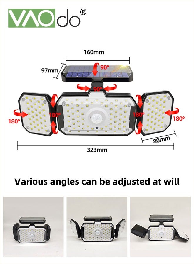فاو دو مصباح استشعار الحركة في الهواء الطلق، مصابيح LED تعمل بالطاقة الشمسية، مصابيح إضاءة LED، مصابيح حائط متعددة الزوايا قابلة للدوران لمداخل فناء المرآب في الهواء الطلق، مقاومة للماء IP65، 3 أوضاع إضاءة قابلة للتعديل - Image 2
