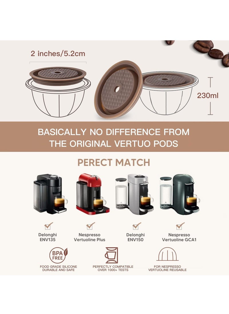 Generic - Reusable Vertuo Pods, Refillable Coffee Capsule for Vertuoline & Vertuo Pod, 230ml Coffee Pods Compatible with Nespresso Vertuo Coffee Machine, With 2Pcs Reusable Silicone Lids, Scoop, Brush (5PCS) - Image 1