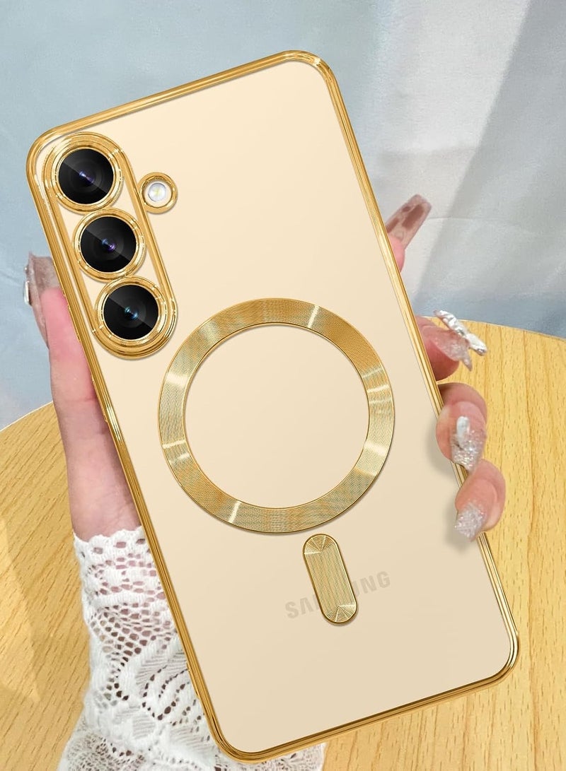 Magnetic Clear Slim Case for Samsung Galaxy A56 Case Full Camera Protector Anti-Yellowing Shockproof Compatible with MagSafe Cover Designed -Gold  - Image 1