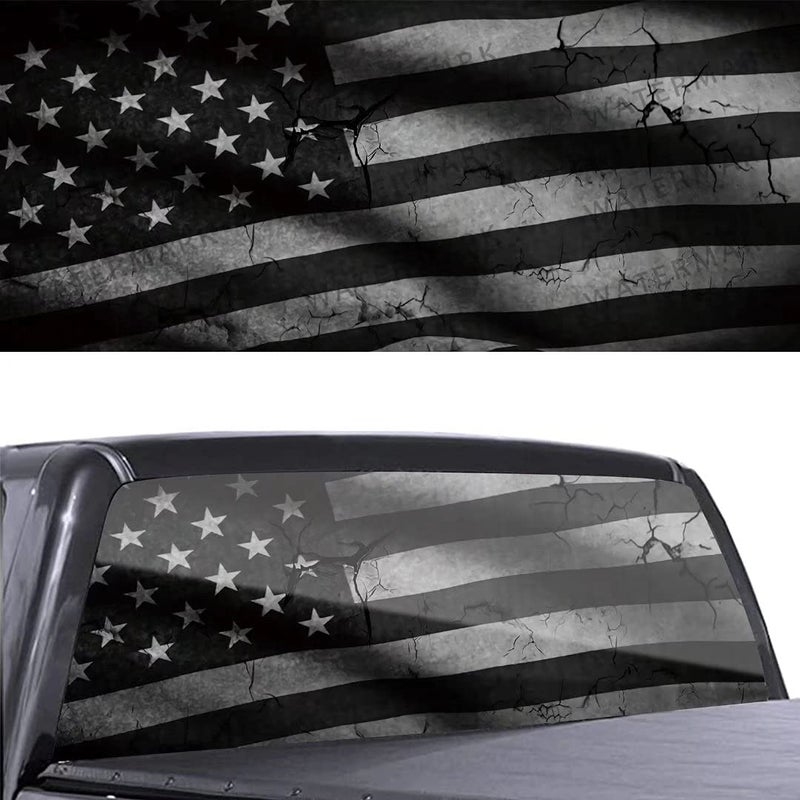 MLGB Black & White American Flag Car Rear Window Sticker Decoration,Perforated Window Film Decals for Truck Back Windshield,Scratch Hidden Car Stickers,Decor for Car - Image 1