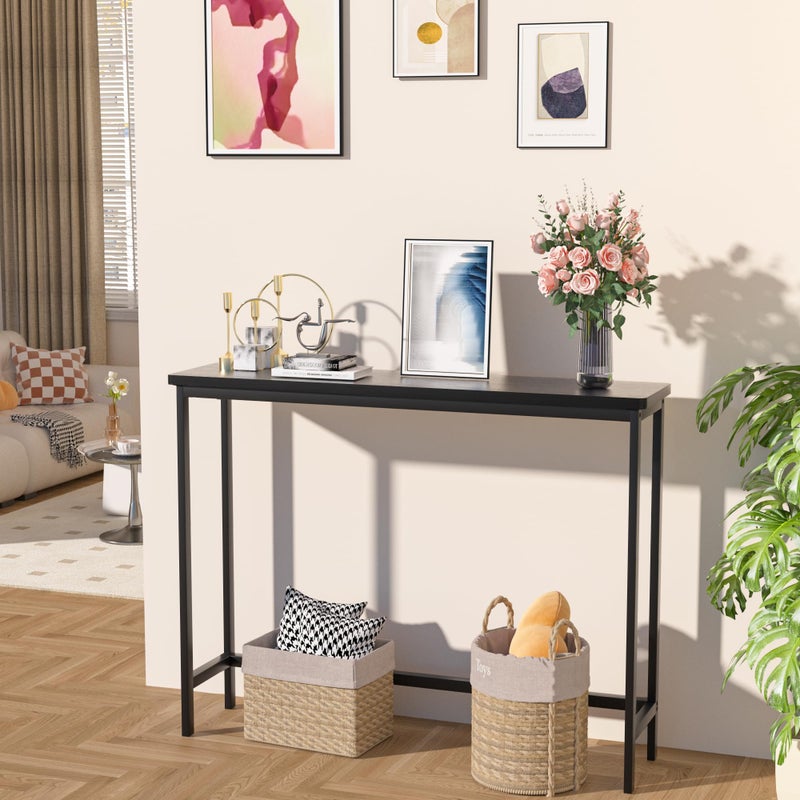 VASMIA Console Table, Entryway Table, Narrow Sofa Table, 39" Bamboo Hallway Table for Entryway, Living Room, Bedroom, Foyer, Black - Image 2