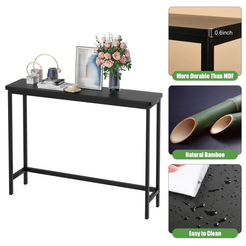 VASMIA Console Table, Entryway Table, Narrow Sofa Table, 39" Bamboo Hallway Table for Entryway, Living Room, Bedroom, Foyer, Black - Image 4