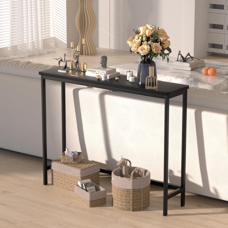 VASMIA Console Table, Entryway Table, Narrow Sofa Table, 39" Bamboo Hallway Table for Entryway, Living Room, Bedroom, Foyer, Black - Image 5