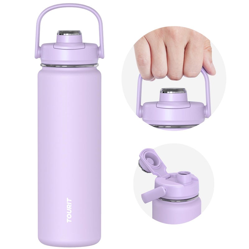 TOURIT 24 oz Insulated Water Bottle Stainless Steel Sports Water Bottles With Top Handle DoubleWall Travel Thermal Water Flask BPA Free Leakproof Water Bottle for Sports and Travel Lilac Purple - Image 2