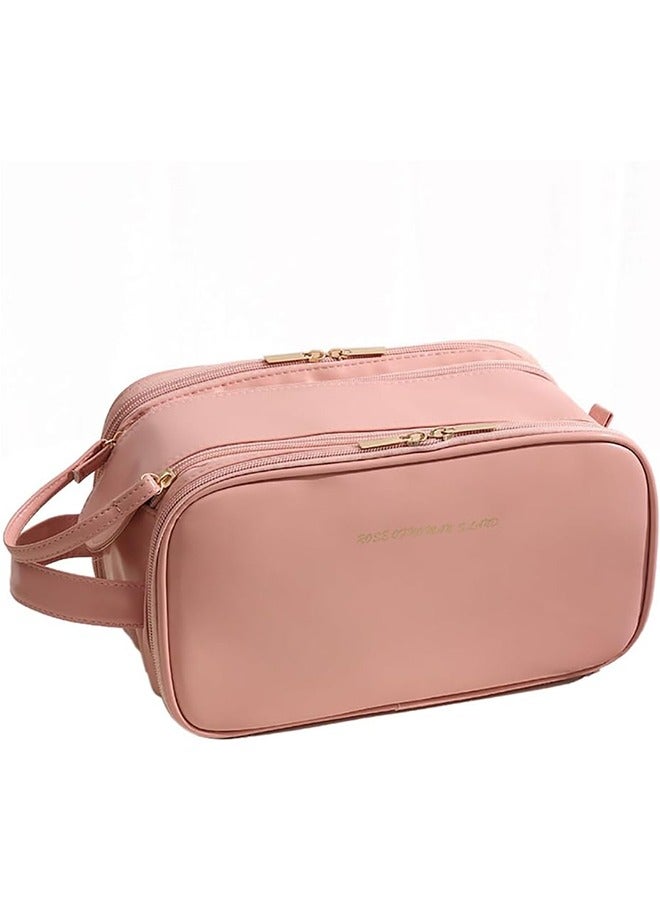 حقيبة تجميل بسعة كبيرة للسفر، حقيبة مستحضرات تجميل جلدية PU بسحاب لمستحضرات التجميل، فرشاة المكياج، حقيبة تنظيم مكياج محمولة مقاومة للماء للاستخدام في السفر والمنزل - Image 1