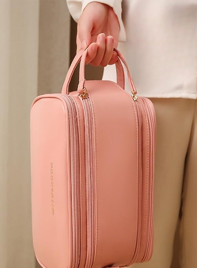 حقيبة تجميل بسعة كبيرة للسفر، حقيبة مستحضرات تجميل جلدية PU بسحاب لمستحضرات التجميل، فرشاة المكياج، حقيبة تنظيم مكياج محمولة مقاومة للماء للاستخدام في السفر والمنزل - Image 3