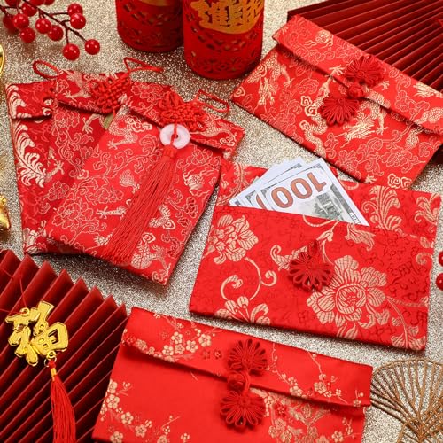 JULBEAR Chinese New Year Red Envelopes, 10Pcs Silk Red Envelope 2026 Lunar Traditional Lucky Money Hong Bao Embroidery Craft for Spring Festivel Chinese Lunar New Year Wedding Birthday - Image 4